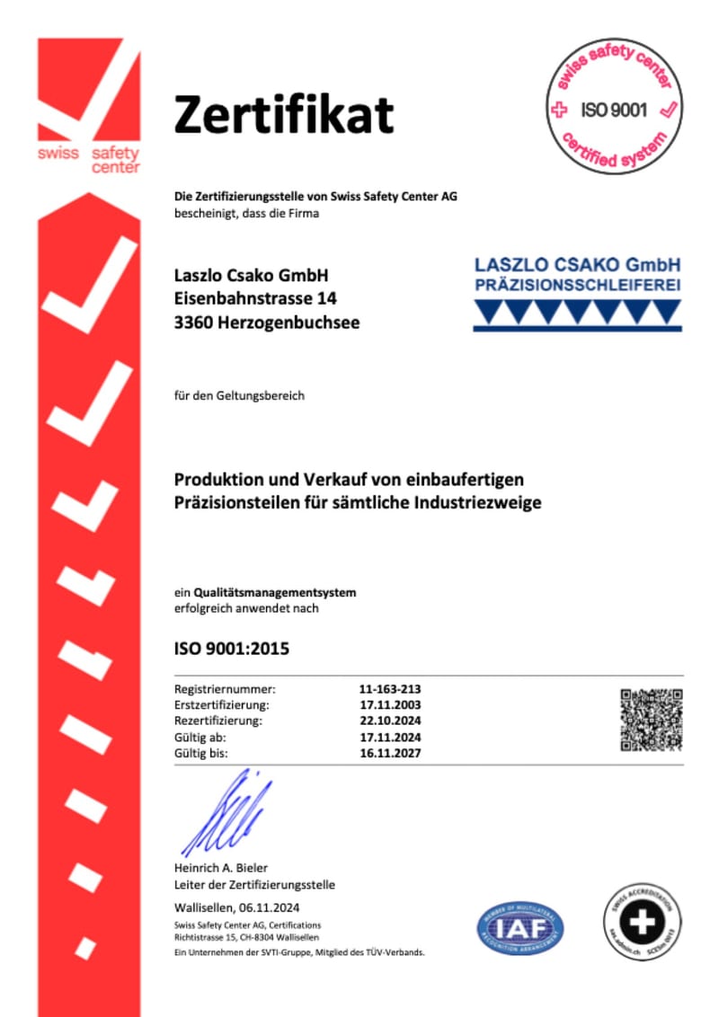 ISO 9001 Zertifikat – Laszlo Csako GmbH (Thumbnail)